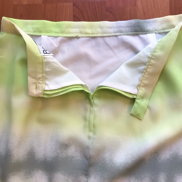 PERSONI | Y2K MIDI Skirt w/ Tie Dye Watercolour Print in Green & Yellow Size L - Picture 14 of 16